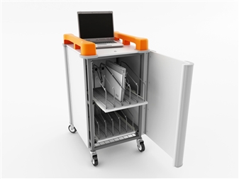 10 Port Laptop Recharging Storage Trolley - Vertical Storage - Front Open thumbnail
