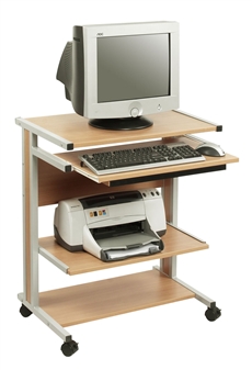 Mini Height-Adjustable Mobile Computer Workstation - Beech With Grey Frame thumbnail