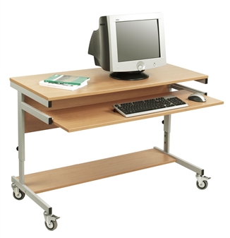 Height-Adjustable Computer Workstation - Beech With Grey Frame thumbnail
