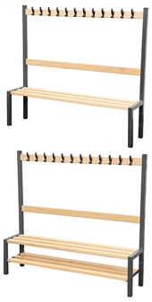  Cloakroom Benches With Hooks - Single Sided (Showing With & Without Shoerack) thumbnail