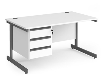 1400mm Contract C-Frame Office Desk With 3 Drawer Pedestal - WHITE thumbnail