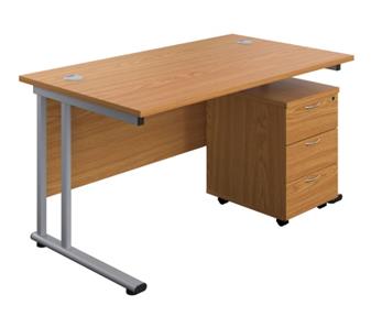 Start 800mm Deep Desk + 3-Drawer Pedestal Bundle - Oak With Silver Legs thumbnail