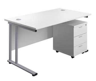 Start 800mm Deep Desk + 2-Drawer Pedestal Bundle - White With Silver Legs thumbnail