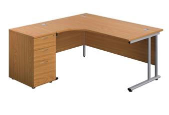 Start Radial Desk + Pedestal Bundle - Nova Oak With Silver Legs, Left Hand Return thumbnail