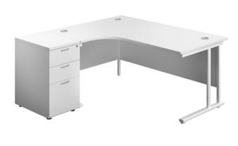 Start Radial Desk + Pedestal Bundle - White With White Legs, Left Hand Return thumbnail