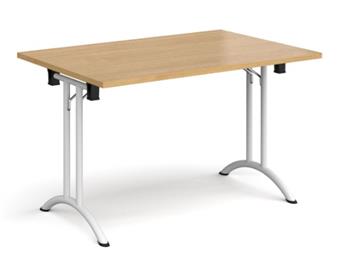 Curved Leg 1400mm Rectangular Folding Table - Oak With White Legs thumbnail