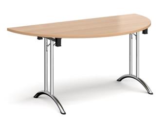 Curved Leg 1600mm Semicircular Folding Table - Beech With Chrome Legs thumbnail