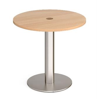 Power Ready Round Table With Brushed Steel Base - Beech Top thumbnail