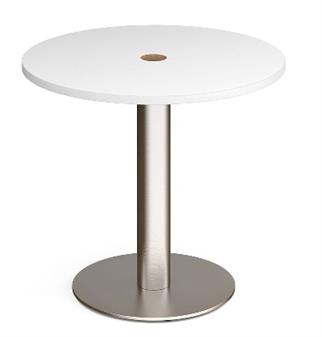 Power Ready Round Tables With Brushed Steel Base - White Top thumbnail