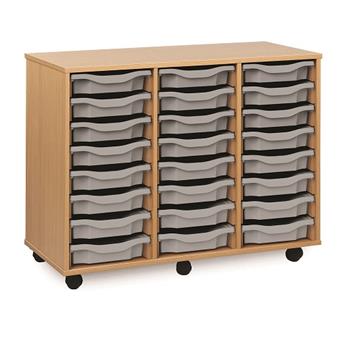 Wooden 24 Single Tray Storage Mobile 3 Columns - Light Grey Trays thumbnail