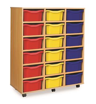 Wooden 18 Double Tray Storage Mobile (3 Columns) - Mixed Tray Colours thumbnail