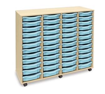 Wooden 48 Single Tray Storage - 4 Store Mobile Light Blue Trays thumbnail