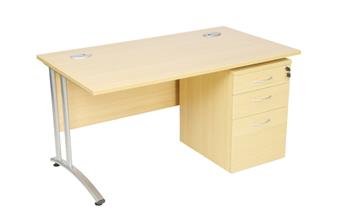 Rectangular Desk + 3-Drawer Mobile Pedestal - Light Oak thumbnail