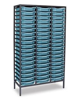 Tall Charcoal Metal Frame Plastic Storage 3 Columns - Metal Blue Trays thumbnail