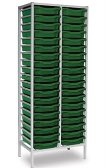 Tall Grey Metal Frame Plastic Storage - 2 Columns Green Trays thumbnail