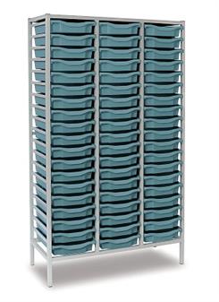 Tall Grey Metal Frame Plastic Storage - 3 Columns Metal Blue Trays thumbnail