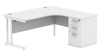 Primus 1600mm Radial Desk - Right-Hand + Pedestal Bundle - White Top With White Legs thumbnail
