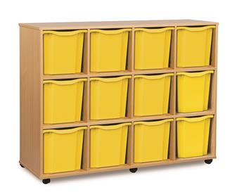Wooden 12 Quad Tray Modilbe Storage Unit - Yellow Trays thumbnail