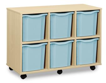 Wooden 6 Quad Tray Mobile Storage Unit - Light Blue Trays thumbnail