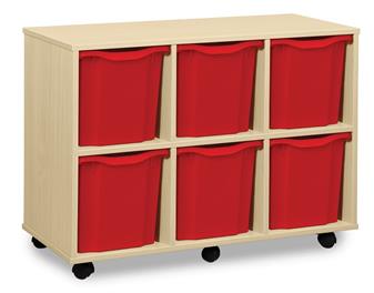Wooden 6 Quad Tray Mobile Storage Unit - Red Trays thumbnail