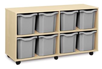 Wooden 8 Quad Tray Mobile Storage Unit - Light Grey Trays thumbnail