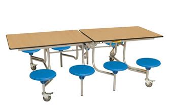 8 Seat Rectangular Table -  Oak/Blue Poly Seats thumbnail