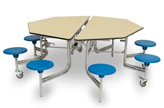 Octagonal Mobile Folding Dining Table Maple/Blue - 8 Seats thumbnail