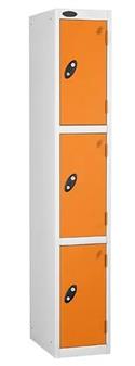 3 Door Steel Locker - Silver Carcass & Orange Doors thumbnail