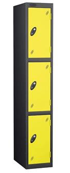 3 Door Steel Locker - Black Carcass & Yellow Doors thumbnail