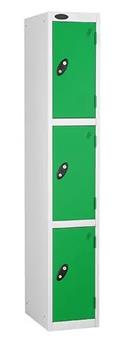 3 Door Steel Locker - White Carcass & Green Doors thumbnail