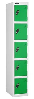 5 Door Steel Locker - White Carcass & Green Doors thumbnail