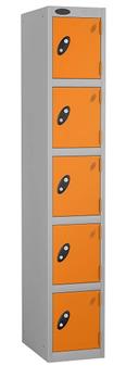 5 Door Steel Locker - Silver Carcass & Orange Doors thumbnail