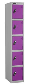 5 Door Steel Locker - Silver Carcass & Purple Doors thumbnail
