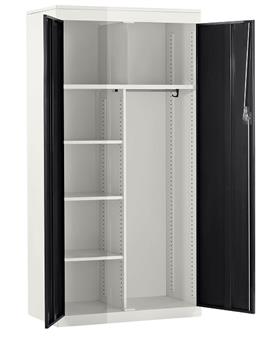 Steel Janitor Cupboard - White Carcass & Black Doors thumbnail