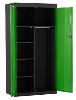 Steel Janitor Cupboard - Black Carcass & Green Doors thumbnail