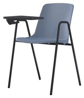 Uno 4 Leg Chair Blue Shell Black Frame With Arms And Writing Tablet thumbnail