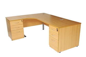 Beech Radial Desk (Left-Hand Return) With 800mm & 600mm Deep Desk High Pedestals thumbnail