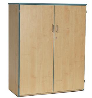 Coloured Edge Wooden Storage Cupboard 1268mm High - Steel Blue Edging 1 Fixed & 2 Adjustable Shelves thumbnail