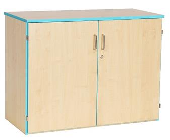 Coloured Edge Wooden Storage Cupboard 768mm High - Cyan Edging 2 Adjustable Shelves thumbnail
