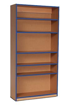 Coloured Edge Wooden Open Bookcase Storage 1800mm High - Blue Edging thumbnail