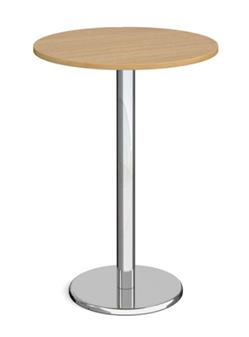 Chrome Round Base Cafe/Bistro Table - Tall Round - Oak