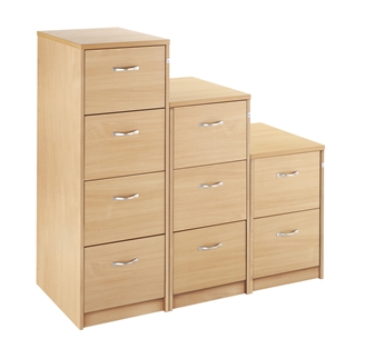 2, 3 & 4-Drawer Wooden Filing Cabinets - Silver Handles