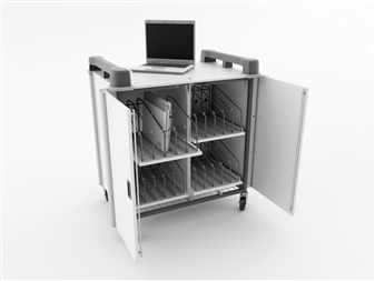 20 Port Laptop Recharging Storage Trolley - Vertical Storage - Front Open  