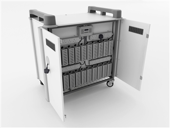 16 Port Laptop Recharging Storage Trolley - Vertical Storage - Back Open  