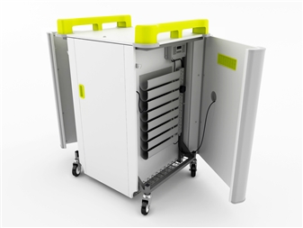 16 Port Laptop Recharging Storage Trolley - Horizontal Storage - Sides Open  