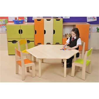 Beech Hexagonal Table With Beech Stacking Chairs