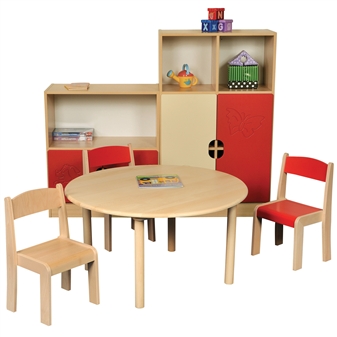 Beech Round Table With Beech Stacking Chairs
