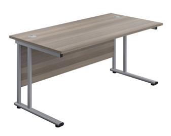 Start 800mm Deep Desk - Grey Oak With Silver Legs