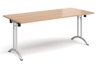 Curved Leg 1800mm Rectangular Folding Table - Beech With Silver Legs