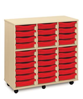 Wooden 30 Single Tray Storage Mobile - Red Trays